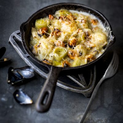 Gratin de moules aux poireaux